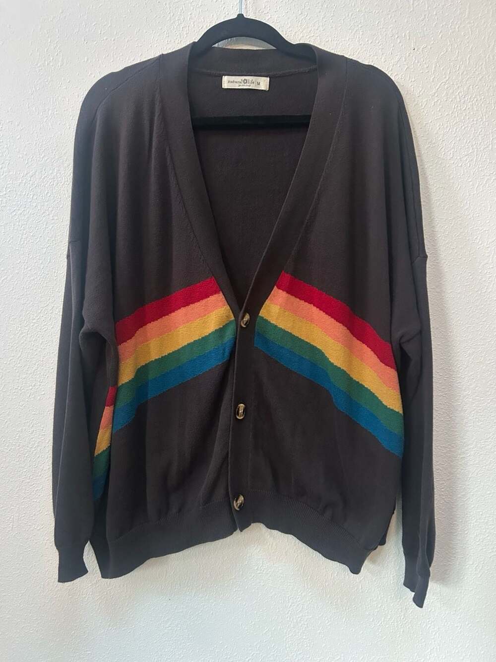 Natural Life Grunge Long Dark Rainbow Cardigan Size M